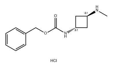 Carbamic acid, N-[trans-3-(methylamino)cyclobutyl]-, phenylmethyl ester, hydrochloride (1:1) Structure