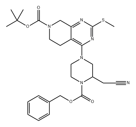 tert-butyl 4-[4-benzyloxycarbonyl-3-(cyanomethyl)piperazin-1-yl]-2-methylsulfanyl-6,8-dihydro-5H-pyrido[3,4-d]pyrimidine-7-carboxylate Structure