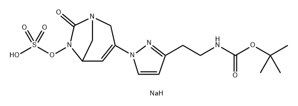 sodium 3-(3-(2-((tert-butoxycarbonyl)amino)ethyl)-1H-pyrazol-1-yl)-7-oxo-1,6-diazabicyclo[3.2.1]oct-3-en-6-yl sulfate Structure