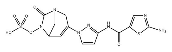 3-(3-(2-aminothiazole-5-carboxamido)-1H-pyrazol-1-yl)-7-oxo-1,6-diazabicyclo[3.2.1]oct-3-en-6-yl hydrogen sulfate Structure