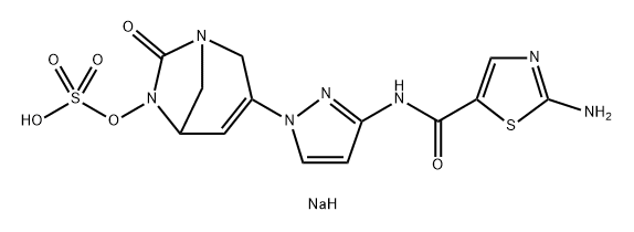 sodium 3-(3-(2-aminothiazole-5-carboxamido)-1H-pyrazol-1-yl)-7-oxo-1,6-diazabicyclo[3.2.1]oct-3-en-6-yl sulfate Structure