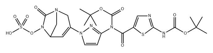 Carbamic acid, N-[[2-[[(1,1-dimethylethoxy) carbonyl]amino]-5-thiazolyl]carbonyl]-N-[1-[7- oxo-6-(sulfooxy)-1,6-diazabicyclo[3.2.1]oct-3- en-3-yl]-1H-pyrazol-3-yl]-, C-(1,1-dimethy lethyl) ester Structure