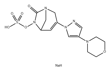 sodium 3-(4-morpholino-1H-pyrazol-1-yl)-7-oxo-1,6-diazabicyclo[3.2.1]oct-3-en-6-yl sulfate Structure