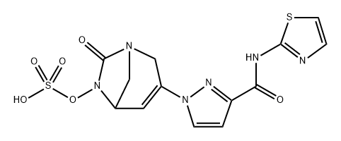 Sulfuric acid, mono[7-oxo-3-[3-[(2-thiazol ylamino)carbonyl]-1H-pyrazol-1-yl]-1,6-diazab icyclo[3.2.1]oct-3-en-6-yl] ester Structure