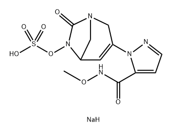 sodium 3-(5-(methoxycarbamoyl)-1H-pyrazol-1-yl)-7-oxo-1,6-diazabicyclo[3.2.1]oct-3-en-6-yl sulfate Structure