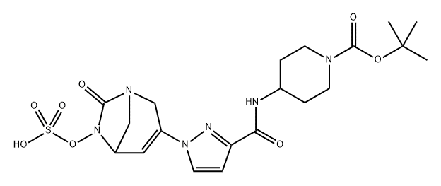 1-Piperidinecarboxylic acid, 4-[[[1-[7-oxo-6- (sulfooxy)-1,6-diazabicyclo[3.2.1]oct-3-en-3-yl] -1H-pyrazol-3-yl]carbonyl]amino]-, 1-(1,1- dimethylethyl) ester Structure