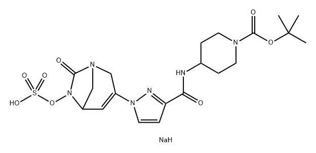 1-Piperidinecarboxylic acid, 4-[[[1-[7-oxo-6- (sulfooxy)-1,6-diazabicyclo[3.2.1]oct-3-en-3-yl] -1H-pyrazol-3-yl]carbonyl]amino]-, 1-(1,1- dimethylethyl) ester, sodium salt (1:1) Structure