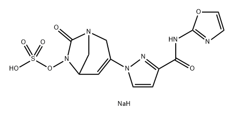 sodium 3-(3-(oxazol-2-ylcarbamoyl)-1H-pyrazol-1-yl)-7-oxo-1,6-diazabicyclo[3.2.1]oct-3-en-6-yl sulfate Structure