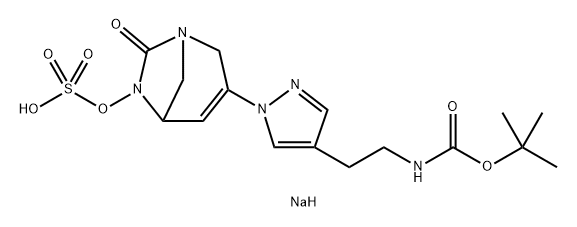 sodium 3-(3-(2-((tert-butoxycarbonyl)amino)ethyl)-1H-pyrazol-1-yl)-7-oxo-1,6-diazabicyclo[3.2.1]oct-3-en-6-yl sulfate 구조식 이미지