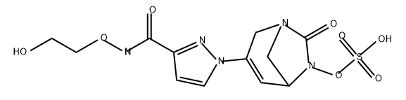 3-(3-((2-hydroxyethoxy)carbamoyl)-1H-pyrazol-1-yl)-7-oxo-1,6-diazabicyclo[3.2.1]oct-3-en-6-yl hydrogen sulfate Structure