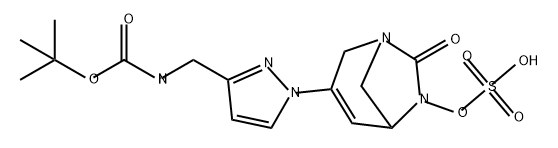 3-(3-(((tert-butoxycarbonyl)amino)methyl)-1H-pyrazol-1-yl)-7-oxo-1,6-diazabicyclo[3.2.1]oct-3-en-6-yl hydrogen sulfate 구조식 이미지