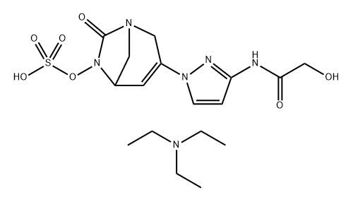 triethylammonium [3-[3-[(2-hydroxyacetyl)amino]pyrazol-1-yl]-7-oxo-1,6-diazabicyclo[3.2.1]oct-3-en-6-yl]sulfate 구조식 이미지