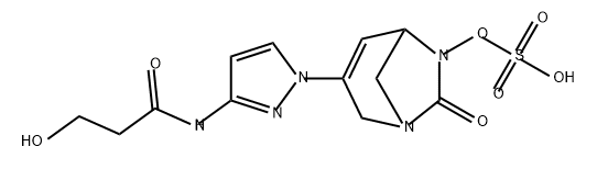 3-(3-(3-hydroxypropanamido)-1H-pyrazol-1-yl)-7-oxo-1,6-diazabicyclo[3.2.1]oct-3-en-6-yl hydrogen sulfate 구조식 이미지