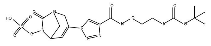 3-(4-((2-((tert-butoxycarbonyl)amino)ethoxy)carbamoyl)-1H-1,2,3-triazol-1-yl)-7-oxo-1,6-diazabicyclo[3.2.1]oct-3-en-6-yl hydrogen sulfate Structure