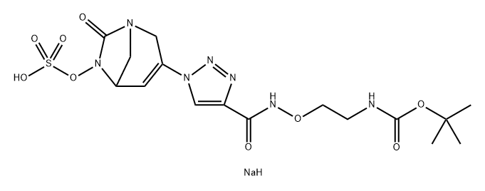 sodium 3-(4-((2-((tert-butoxycarbonyl)amino)ethoxy)carbamoyl)-1H-1,2,3-triazol-1-yl)-7-oxo-1,6-diazabicyclo[3.2.1]oct-3-en-6-yl sulfate 구조식 이미지