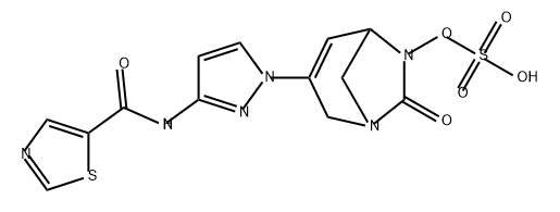 [[3-[3-[thiazole-5-carbonyl]amino]pyrazol-1-yl]-7-oxo-1,6-diazabicyclo[3.2.1]oct-3-en-6-yl]hydrogen sulfate Structure