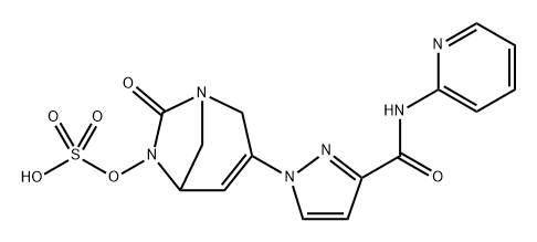 7-oxo-3-(3-(pyridin-2-ylcarbamoyl)-1H-pyrazol-1-yl)-1,6-diazabicyclo[3.2.1]oct-3-en-6-yl hydrogen sulfate Structure