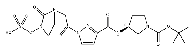 tert-butyl (3S)-3-(1-(7-oxo-6-(sulfooxy)-1,6-diazabicyclo[3.2.1]oct-3-en-3-yl)-1H-pyrazole-3-carboxamido)pyrrolidine-1-carboxylate Structure