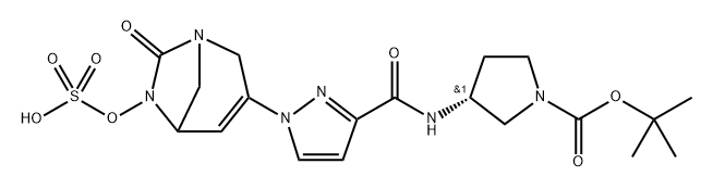 tert-butyl (3R)-3-(1-(7-oxo-6-(sulfooxy)-1,6-diazabicyclo[3.2.1]oct-3-en-3-yl)-1H-pyrazole-3-carboxamido)pyrrolidine-1-carboxylate Structure