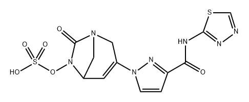 3-(3-((1,3,4-thiadiazol-2-yl)carbamoyl)-1H-pyrazol-1-yl)-7-oxo-1,6-diazabicyclo[3.2.1]oct-3-en-6-yl hydrogen sulfate Structure