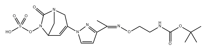 (Z)-3-(3-(10,10-dimethyl-8-oxo-4,9-dioxa-3,7-diazaundec-2-en-2-yl)-1H-pyrazol-1-yl)-7-oxo-1,6-diazabicyclo[3.2.1]oct-3-en-6-yl hydrogen sulfate Structure