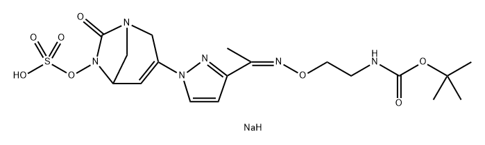 Sulfuric acid, mono[7-oxo-3-[3-[(1Z)-1,9,9- trimethyl-7-oxo-3,8-dioxa-2,6-diazadec-1-en1-yl]-1H-pyrazol-1-yl]-1,6-diazabicyclo[3.2.1] oct-3-en-6-yl] ester, sodium salt (1:1) Structure