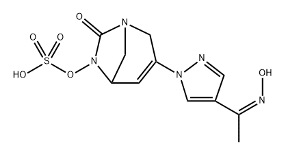 (Z)-3-(4-(1-(hydroxyimino)ethyl)-1H-pyrazol-1-yl)-7-oxo-1,6-diazabicyclo[3.2.1]oct-3-en-6-yl hydrogen sulfate Structure