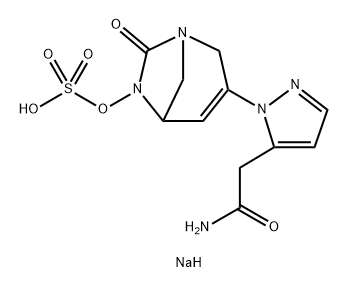 sodium 3-(5-(2-amino-2-oxoethyl)-1H-pyrazol-1-yl)-7-oxo-1,6-diazabicyclo[3.2.1]oct-3-en-6-yl sulfate Structure