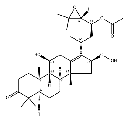 Dammar-13(17)-en-3-one, 23-(acetyloxy)-24,25-epoxy-16-hydroperoxy-11-hydroxy-, (8α,9β,11β,14β,16β,23S,24R)- Structure