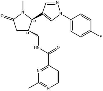 N-(((2R,3S)-2-(1-(4-fluorophenyl)-1H-pyrazole-4-yl)-1-methyl-5-oxopyrrolidin-3-yl)methyl)-2-methylpyrimidine-4-carboxylic acid amide Structure