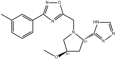 5-(((2S,4R)-4-methoxy-2-(1H-1,2,4-triazole-5-yl)pyrrolidin-1-yl)methyl)-3-(m-tolyl)-1,2,4-oxadiazole Structure