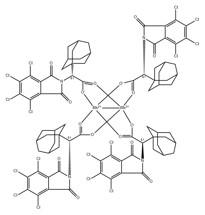 Rhodium, tetrakis[μ-[(αR)-4,5,6,7-tetrachloro-1,3-dihydro-1,3-dioxo-α-tricyclo[3.3.1.13,7]dec-1-yl-2H-isoindole-2-acetato-κO2:κO′2]]di-, (Rh-Rh) Structure