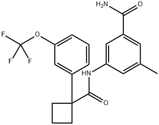 3-methyl-5-(1-(3-(trifluoromethoxy)phenyl)cyclobutanecarboxamido)benzamide3-methyl-5-(1-(3-(trifluoromethoxy)phenyl)Cyclobutaneamide)benzamide 구조식 이미지