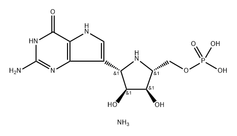 4H-Pyrrolo3,2-dpyrimidin-4-one, 2-amino-7-(2S,3S,4R,5R)-3,4-dihydroxy-5-(phosphonooxy)methyl-2-pyrrolidinyl-1,5-dihydro-, diammonium salt 구조식 이미지