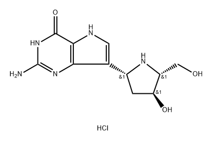 4H-Pyrrolo3,2-dpyrimidin-4-one, 2-amino-1,5-dihydro-7-(2R,4S,5R)-4-hydroxy-5-(hydroxymethyl)-2-pyrrolidinyl-, monohydrochloride 구조식 이미지