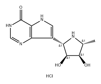 4H-Pyrrolo3,2-dpyrimidin-4-one, 7-(2S,3S,4R,5R)-3,4-dihydroxy-5-methyl-2-pyrrolidinyl-1,5-dihydro-, monohydrochloride 구조식 이미지