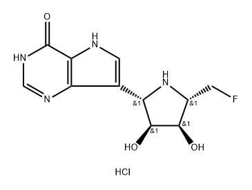 4H-Pyrrolo3,2-dpyrimidin-4-one, 7-(2S,3S,4R,5S)-5-(fluoromethyl)-3,4-dihydroxy-2-pyrrolidinyl-1,5-dihydro-, monohydrochloride 구조식 이미지