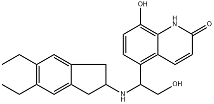 5-(1-((5,6-diethyl-2,3-dihydro-1H-inden-2-yl)amino)-2-hydroxyethyl)-8-hydroxyquinolin-2(1H)-one Structure