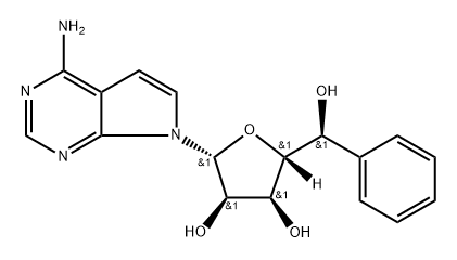 7H-Pyrrolo[2,3-d]pyrimidin-4-amine, 7-[(5S)-5-C-phenyl-β-D-ribofuranosyl]- 구조식 이미지