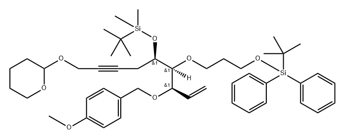 4,?7,?11-?Trioxa-?3,?12-?disilatetradecane, 6-?[(1R)?-?1-?[(4-?methoxyphenyl)?methoxy]?-?2-?propen-?1-?yl]?-?2,?2,?3,?3,?13,?13-?hexamethyl-?12,?12-?diphenyl-?5-?[4-?[(tetrahydro-?2H-?pyran-?2-?yl)?oxy]?-?2-?butyn-?1-?yl]?-?, (5R,?6S)?- Structure