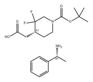 4-Piperidineacetic acid, 1-[(1,1-dimethylethoxy)carbonyl]-3,3-difluoro-, (4R)-, compd. with (αR)-α-methylbenzenemethanamine (1:1) Structure