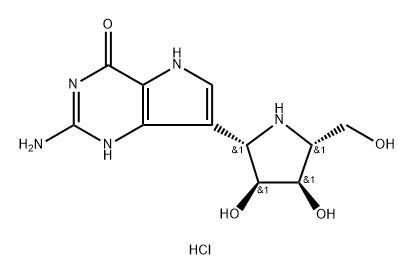 4H-Pyrrolo3,2-dpyrimidin-4-one, 2-amino-7-(2S,3S,4R,5R)-3,4-dihydroxy-5-(hydroxymethyl)-2-pyrrolidinyl-1,5-dihydro-, monohydrochloride Structure