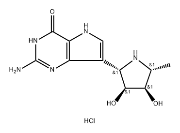 4H-Pyrrolo3,2-dpyrimidin-4-one, 2-amino-7-(2S,3S,4R,5R)-3,4-dihydroxy-5-methyl-2-pyrrolidinyl-1,5-dihydro-, monohydrochloride 구조식 이미지