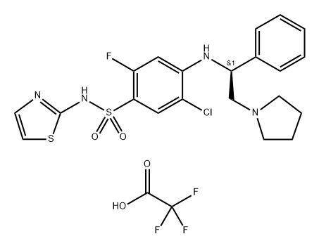 (S)-5-chloro-2-fluoro-4-((1-phenyl-2-(pyrrolidin-1-yl)ethyl)amino)-N-(thiazol-2-yl)benzenesulfonamide trifluoroacetate Structure