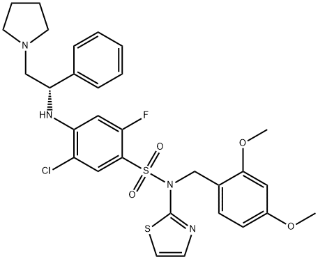 (S)-5-chloro-N-(2,4-dimethoxybenzyl)-2-fluoro-4-((1-phenyl-2-(pyrrolidin-1-yl)ethyl)amino)-N-(thiazol-2-yl)benzenesulfonamide Structure