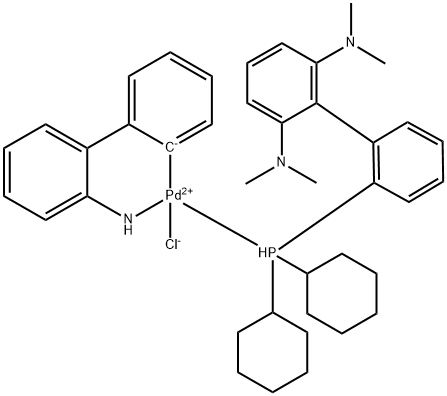 Palladium, [2'-(amino-κN)[1,1'-biphenyl]-2-yl-κC]chloro[2'-(dicyclohexylphosphino-κP)-N2,N2,N6,N6-tetramethyl[1,1'-biphenyl]-2,6-diamine]- Structure