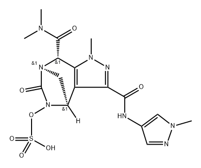 rel-(4R,7R,8S)-8-[(Dimethylamino)carbonyl]-4, 8-dihydro-1-methyl-3-[[(1-methyl-1H-pyrazol4-yl)amino]carbonyl]-6-oxo-1H-4,7-methanop yrazolo[3,4-e][1,3]diazepin-5(6H)-yl hydrogen sulfate 구조식 이미지