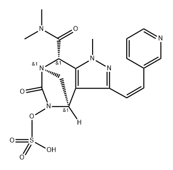 rel-(4R,7R,8S)-4,5,6,8-Tetrahydro-N,N,1- trimethyl-6-oxo-3-[(1Z)-2-(3-pyridinyl)ethenyl] -5-(sulfooxy)-1H-4,7-methanopyrazolo[3,4-e] [1,3]diazepine-8-carboxamide Structure