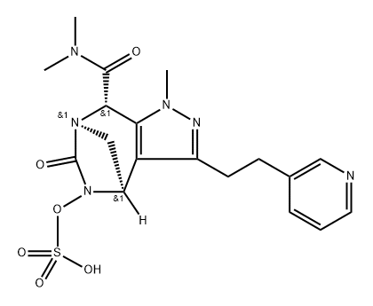 rel-(4R,7R,8S)-4,5,6,8-Tetrahydro-N,N,1- trimethyl-6-oxo-3-[2-(3-pyridinyl)ethyl]-5- (sulfooxy)-1H-4,7-methanopyrazolo[3,4-e][1, 3]diazepine-8-carboxamide 구조식 이미지