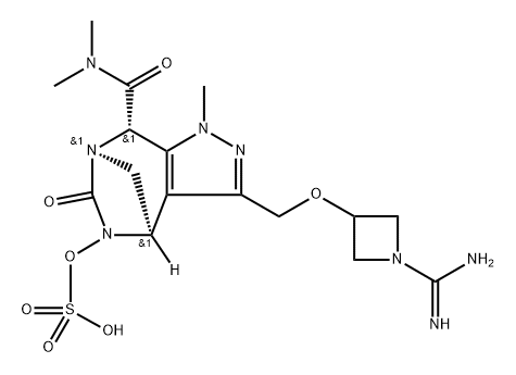 rel-(4R,7R,8S)-3-[[[1-(Aminoiminomethyl)-3- azetidinyl]oxy]methyl]-4,5,6,8-tetrahydro-N,N, 1-trimethyl-6-oxo-5-(sulfooxy)-1H-4,7- methanopyrazolo[3,4-e][1,3]diazepine-8- carboxamide Structure